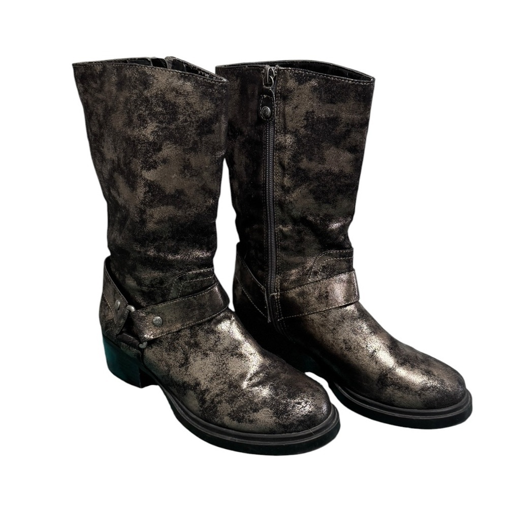 Vintage 00s SIMPLY VERA Women’s 7 Harness Moto Boots Mid Calf Metallic Goth